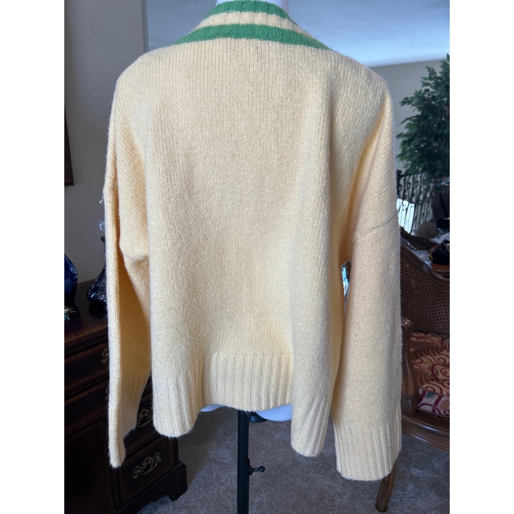 Lisa Says Gah Helena Yellow V-Neck Sweater Green Stripe Trim XL/2X NWT - Picture 4 of 9